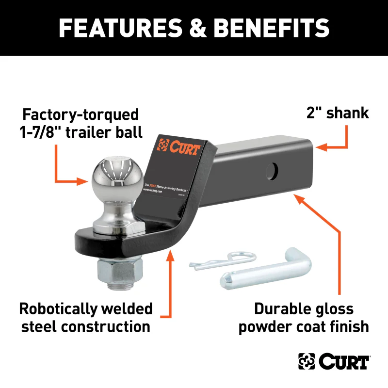 CURT Loaded Ball Mount with 1-7/8" Ball, Imported (2" Shank, 3,500 lbs., 2" Drop) Model 45834 - Image 2