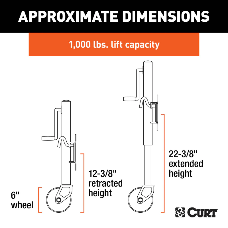 CURT Marine Trailer Jack with 6" Wheel 1,000 lbs, 10" Travel Model 25003 - Image 8