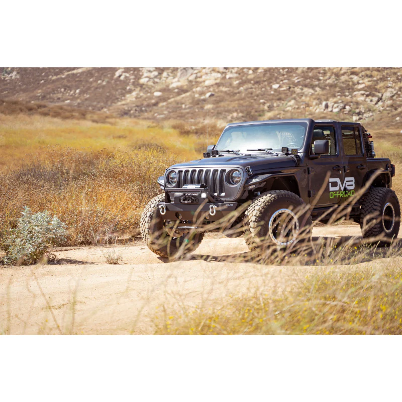 DV8 Offroad 2007-2025 Jeep GladiatorJT Wrangler JK JKU JL JLU Stubby Front Bumper With Plated Bull Bar Model FBJL-06 - Image 2