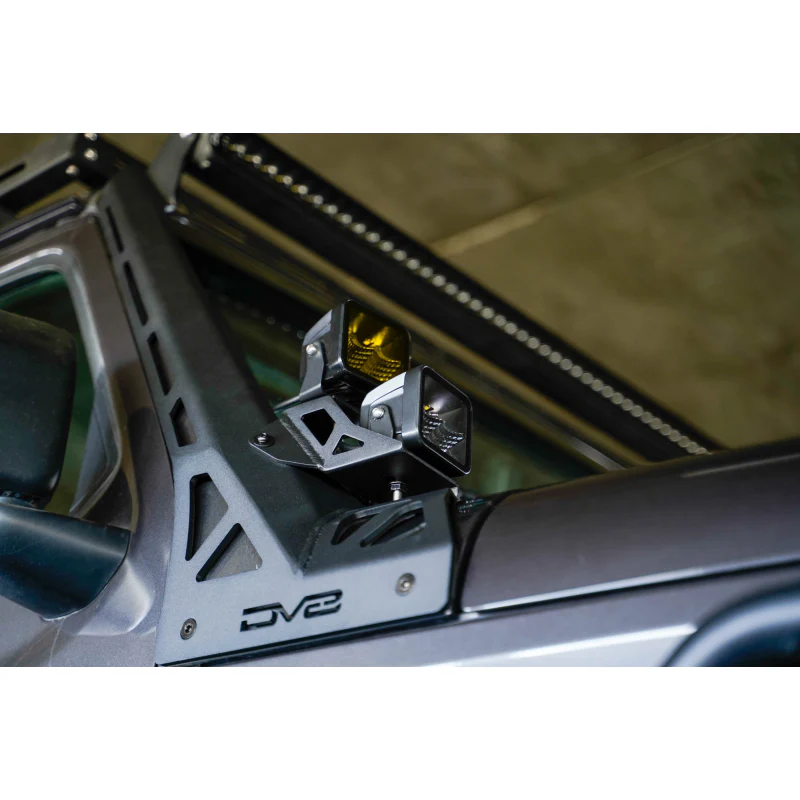 DV8 Offroad 2018-2025 Jeep Gladiator JT Wrangler JL JLU A-Pillar Dual Light Pod Mounts Model LBJL-11