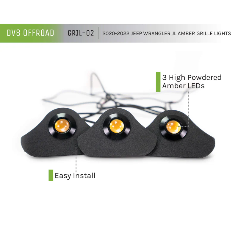 DV8 Offroad 2018-2025 Jeep Wrangler JL JLU Gladiator JT Amber Grille Lights Model GRJL-02 - Image 11