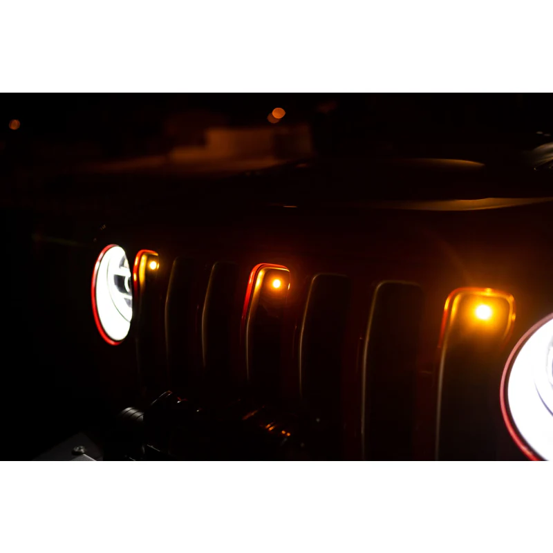 DV8 Offroad 2018-2025 Jeep Wrangler JL JLU Gladiator JT Amber Grille Lights Model GRJL-02 - Image 9
