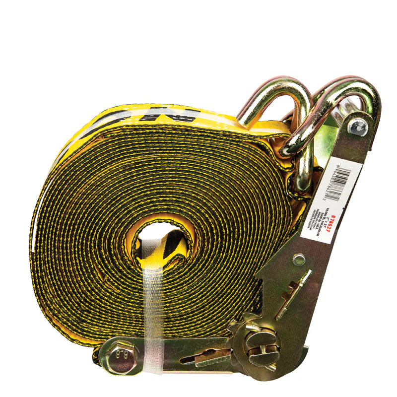 Erickson Manufacturing 2 In x 27Ft 10,000 Lb Ratchet Strap With Double J-Hooks Yellow Model 78627 - Image 2