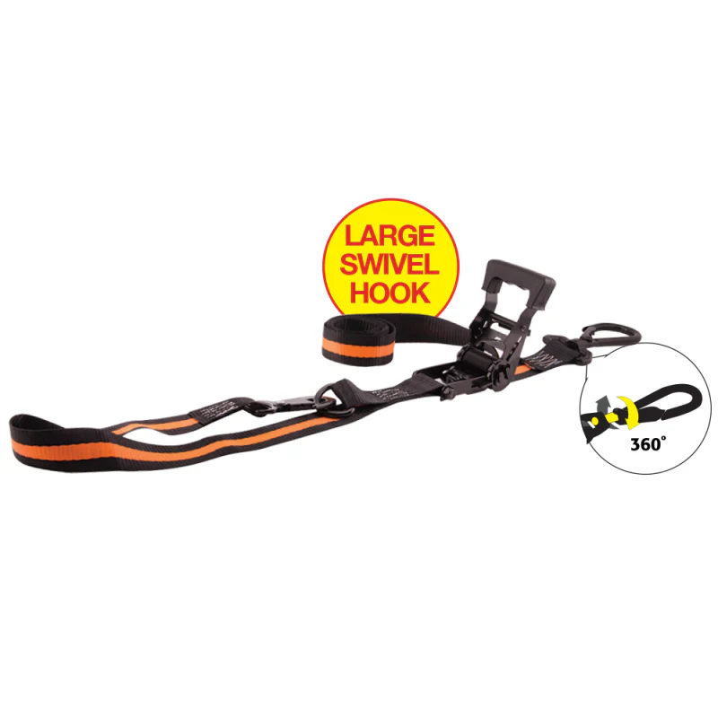 Erickson Manufacturing 2 Pack 1.5 In X 8Ft 2000Lb Big Hook Ratchet Tie Downs Black With Orange Stripe Model 05715 - Image 2