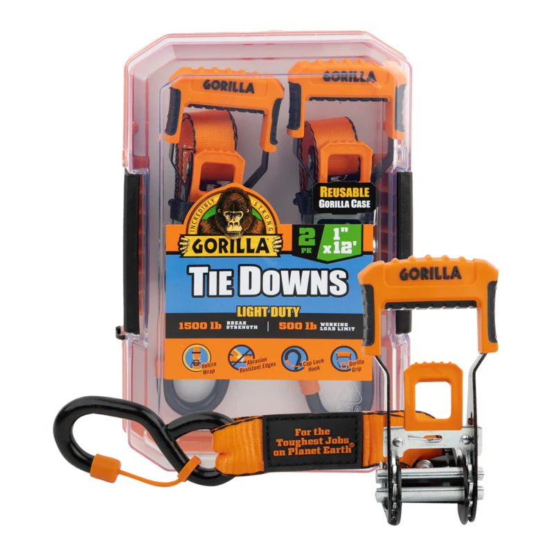 Erickson Manufacturing 2 Pack 1 In X 12Ft Ratchet Strap 1500Lb Cap Lock W/Full S Hook & Velcro Wrap Model 92004