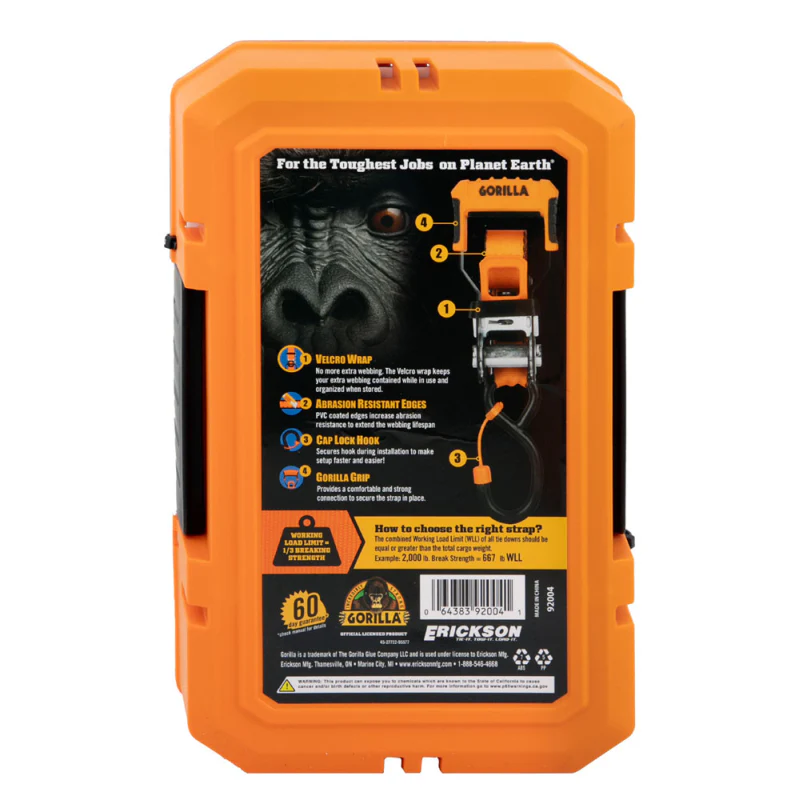 Erickson Manufacturing 2 Pack 1 In X 12Ft Ratchet Strap 1500Lb Cap Lock W/Full S Hook & Velcro Wrap Model 92004 - Image 4