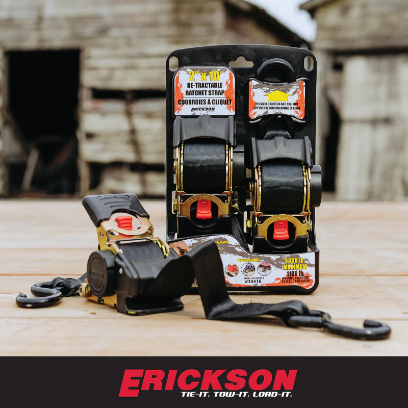 Erickson Manufacturing 2 Pack 2 In X 10Ft 3300Lb Retractable Ratchet Tie Downs Black Model 34416 - Image 8
