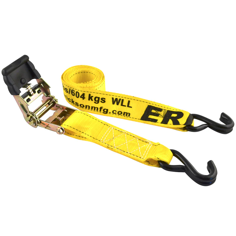 Erickson Manufacturing 2 Pack 2 In x 10Ft 4000 Lb Ratcheting Tie Downs With Double J-Hooks Yellow Model 34410