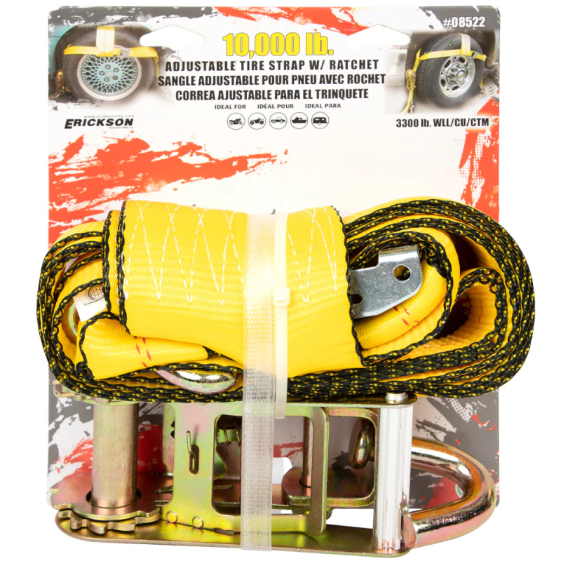 Erickson Manufacturing 4 In x 22Ft 10,000Lb Adjustable Tire Strap With Ratchet Yellow Model 58522
