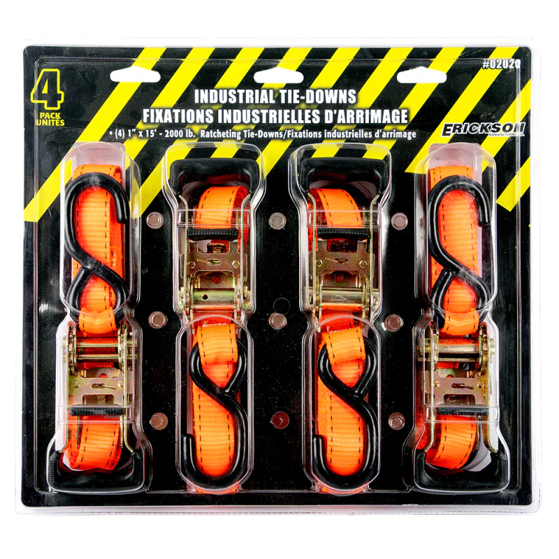 Erickson Manufacturing 4 Pack 1 In X 15Ft 2000Lb Industrial Tie-Downs Orange Model 02020 - Image 2