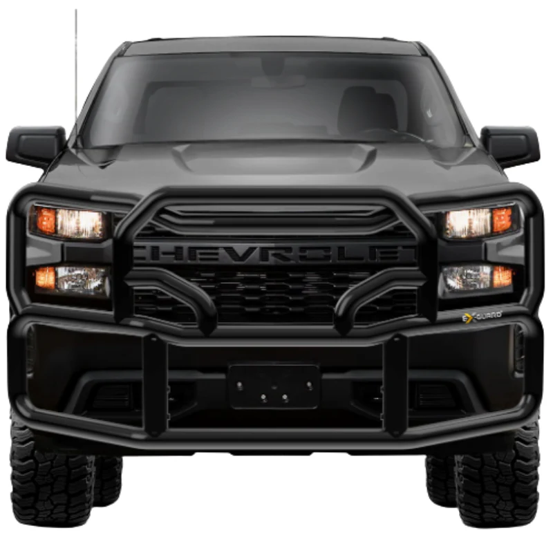 Ex-Guard Kit Extreme-Duty Full-Height Coverage Black Grille Guard Kit w/ Mounting Bracket and Winch Box with Recovery Point Model HX-50BG3-GM1519-MB-19HX-GM15-WB