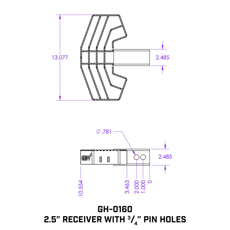 Gen-Y 2.5" Shank 3/4" pin holes ONLY compatible w/ 32K MEGA-DUTY Serrated Hitch Step Model GH-0160 - Image 2