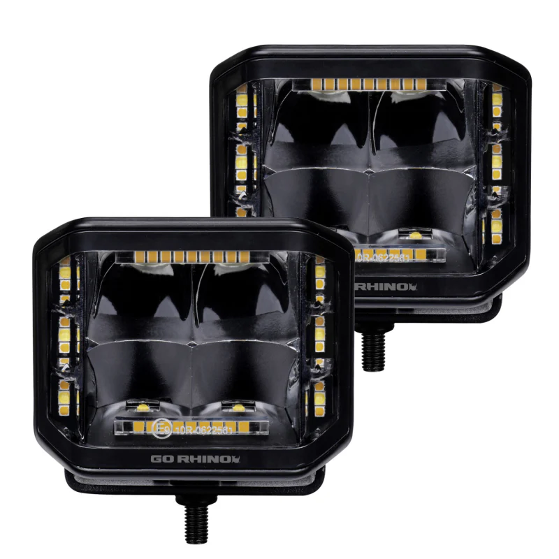 Go Rhino Blackout Series SIDELINE 4x3 LED Cube Spot Lights, W/Amber LED's Model 750700322SCS