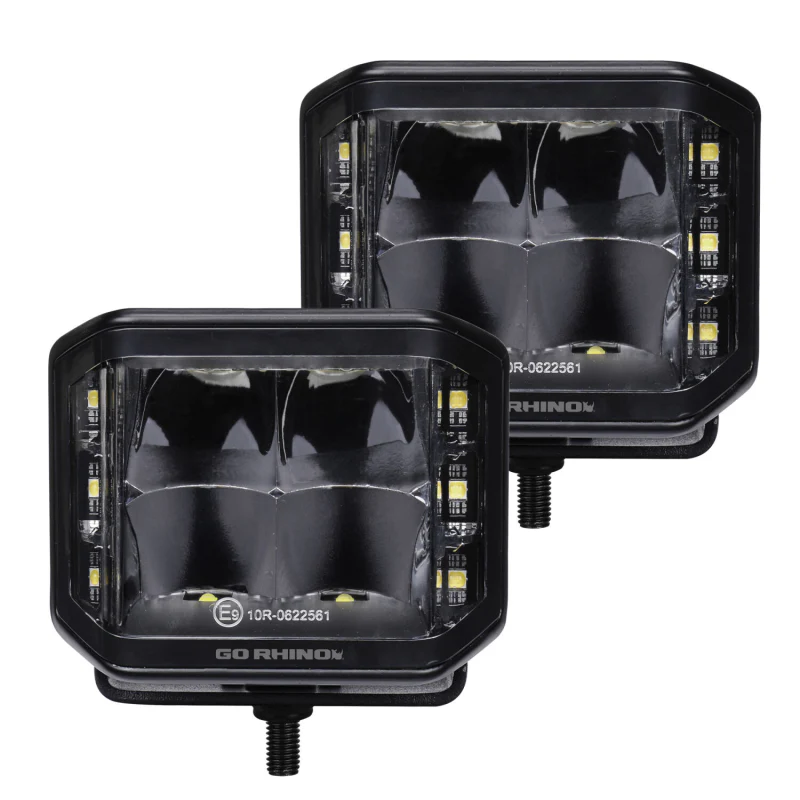 Go Rhino Blackout Series SIDELINE 4x3 LED Cube Spot Lights Without Amber LED's Model 750700321SCS
