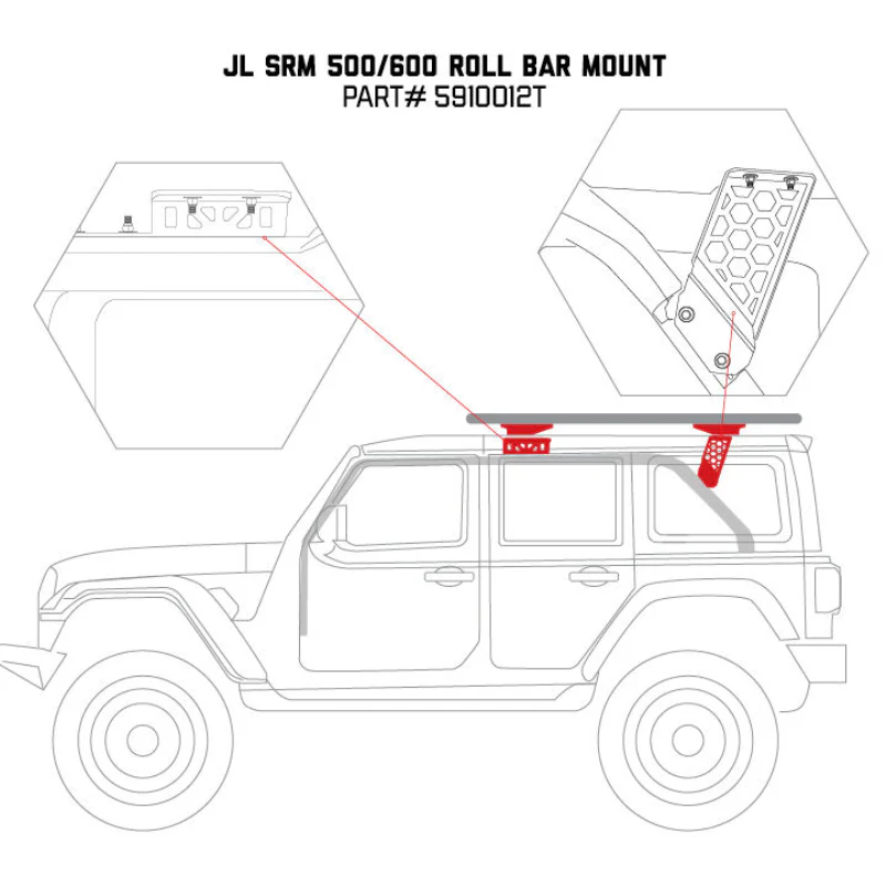 Go Rhino SRM Roll Bar Mounting Kit Jeep JLU Mount Model 5910012T - Image 5