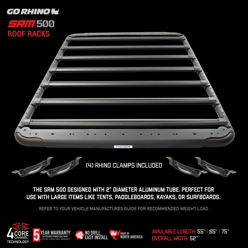 Go Rhino SRM500 65" Long x 52" Wide Flat Platform Roof Rack Model 5935065T - Image 6