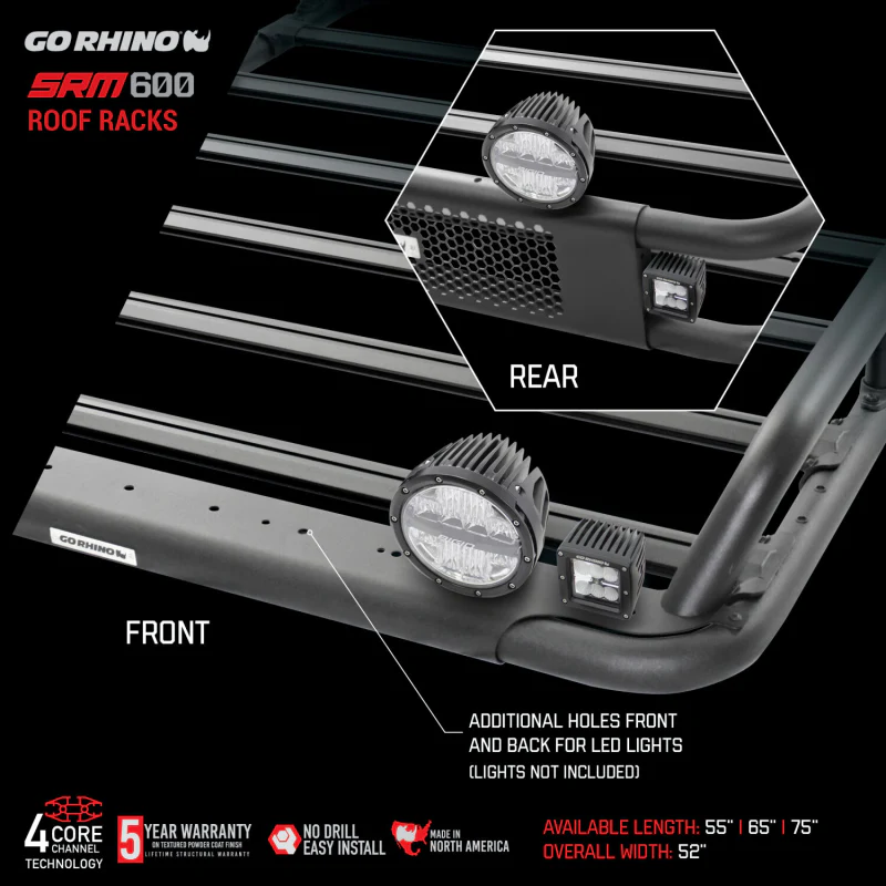 Go Rhino SRM600 55" Long x 52" Wide Tubular Basket Style Roof Rack Model 5936055T - Image 3