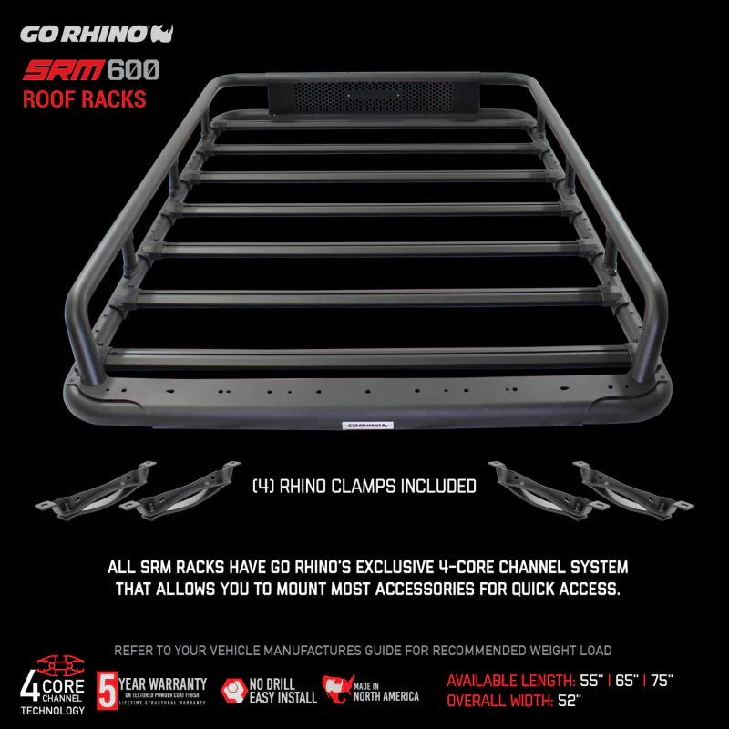 Go Rhino SRM600 55" Long x 52" Wide Tubular Basket Style Roof Rack Model 5936055T - Image 7