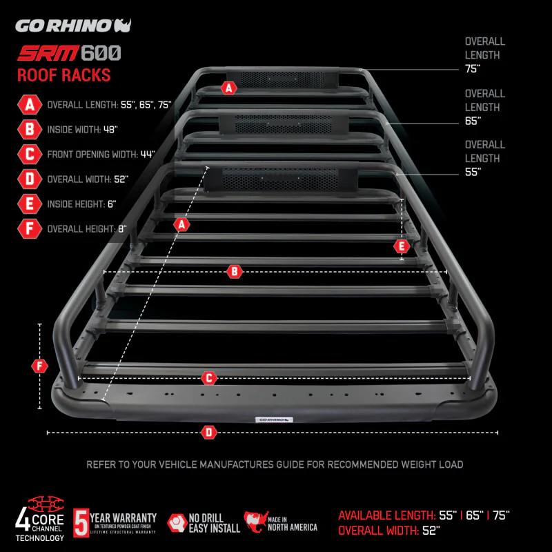 Go Rhino SRM600 55" Long x 52" Wide Tubular Basket Style Roof Rack Model 5936055T - Image 8