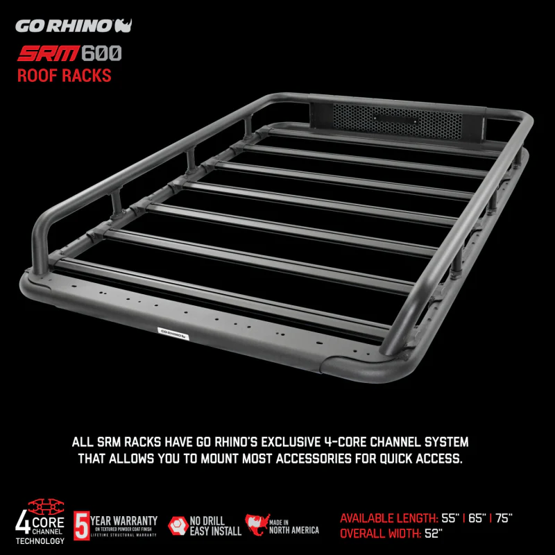 Go Rhino SRM600 75" Long x 52" Wide Tubular Basket Style Roof Rack Model 5936075T - Image 7