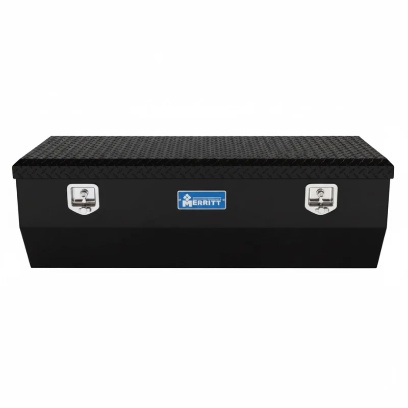 Merritt Chest Tool Box 19"H x 20"D x 47"L Tapered Front Satin Black Smooth Aluminum Box Diamond Plate Lid Full Size and Mid Size Trucks Model 710416-124
