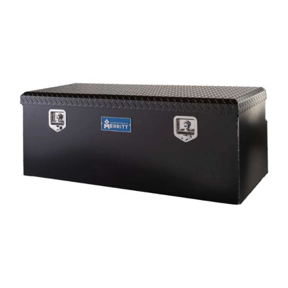 Merritt Chest Tool Box 19"H x 20"D x 51"L Satin Black Smooth Aluminum Box Diamond Plate Lid Full Size Trucks Model 710414-124