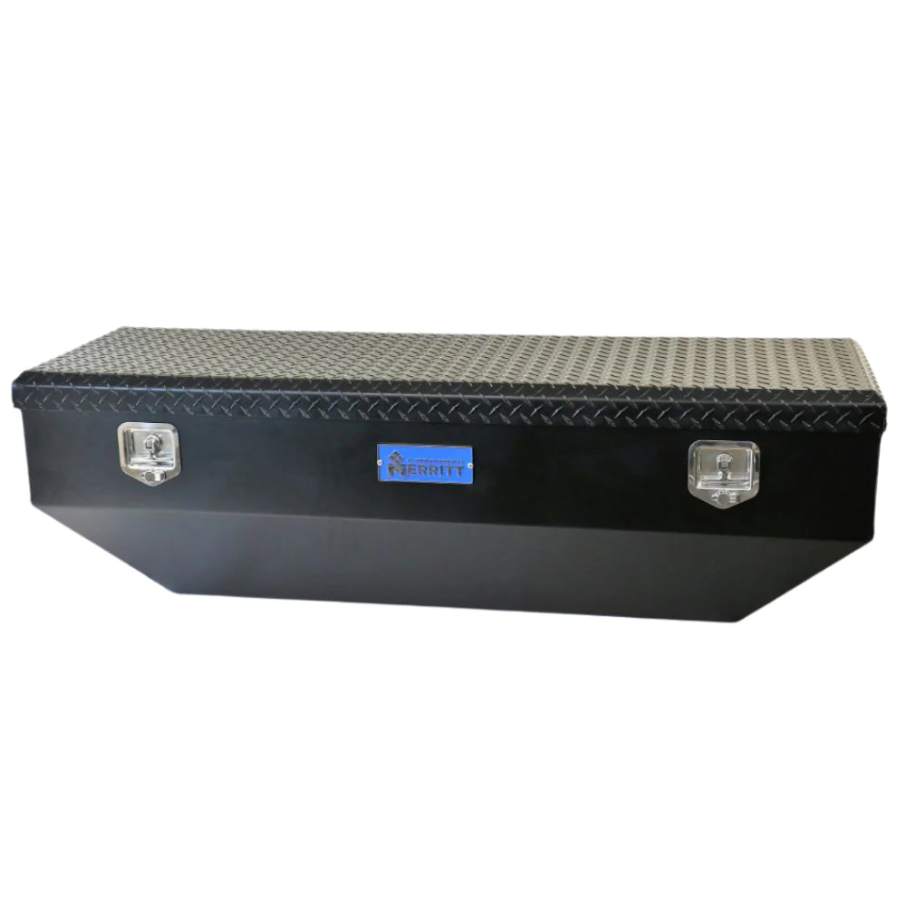 Merritt Chest Tool Box 19"H x 20"D x 62"L Tapered Front and Ends Textured Black Smooth Aluminum Box Diamond Plate Lid Model 710415-126