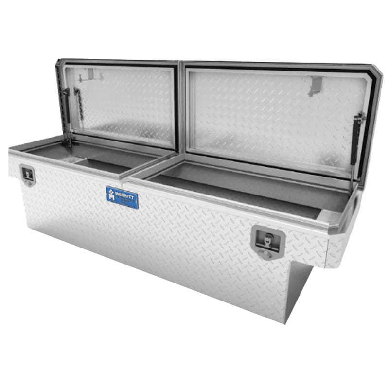 Merritt Crossover Tool Box Standard Depth 14"H x 20"D x 60"L Diamond Plate Gloss Aluminum Double Lid Mid Size Trucks Model 710213-112