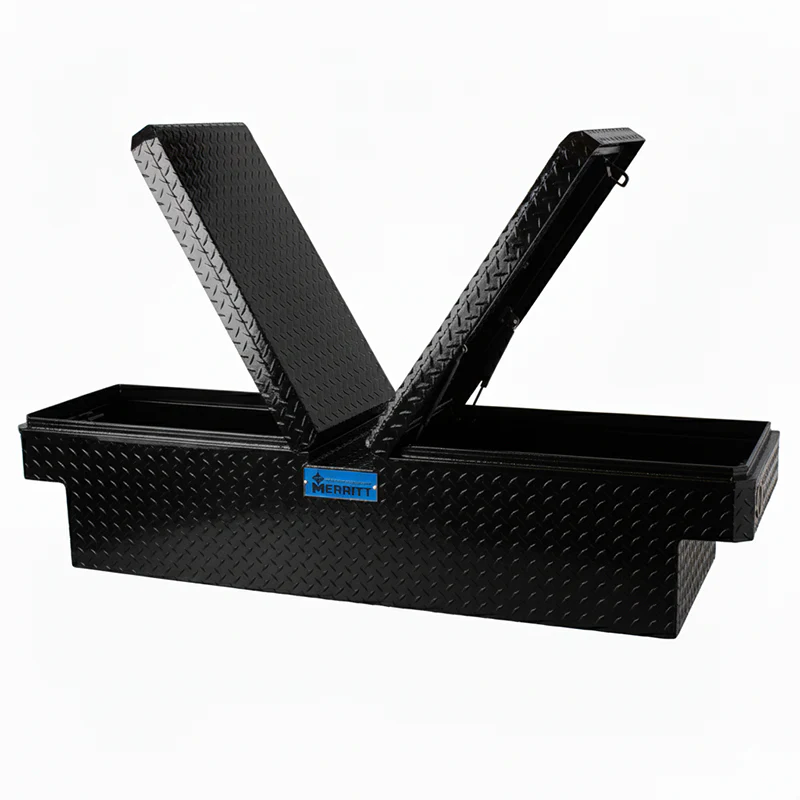 Merritt Gull Wing Crossover Tool Box Extra Deep Diamond Tread Aluminum Gloss Black 16"H x 20"D x 60"L Mid Size Trucks Model 710712-113