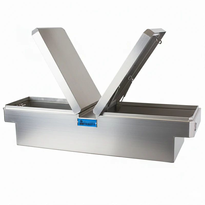 Merritt Gull Wing Crossover Tool Box Extra Wide Smooth Aluminum Bare Metal 16"H x 26"D x 70"L Full Size Trucks Model 710711-221