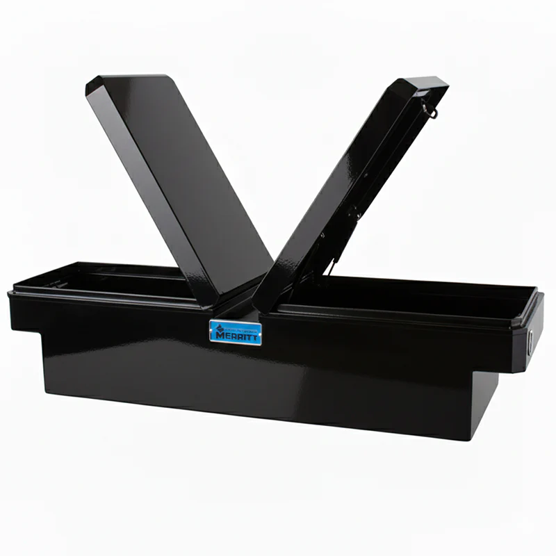 Merritt Gull Wing Crossover Tool Box Standard Depth Smooth Aluminum Gloss Black 14"H x 20"D x 60"L Mid Size Trucks Model 710713-223