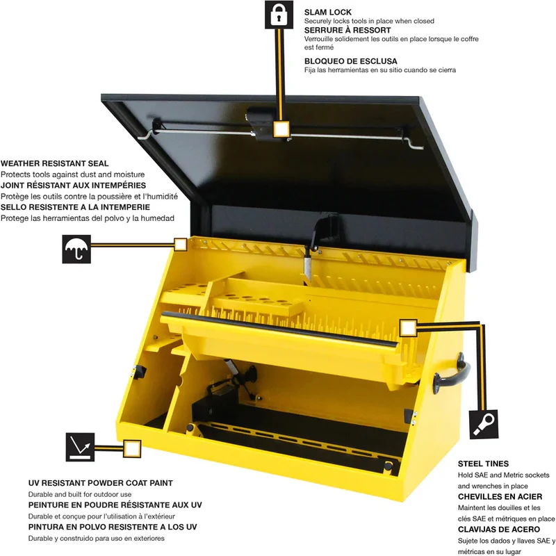 Montezuma 30 x 15 In. Steel Triangle® Toolbox Yellow/Black Top Mount Toolbox DXTB30BY - Image 10