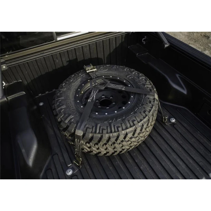 N-Fab Gloss Black Bed Mounted Rapid Strap Tire Carrier w/ Black Strap Model BM1TSBK - Image 2