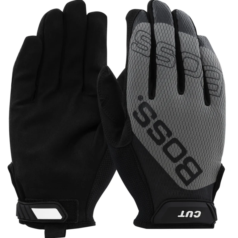 PIP Boss Black/Gray Gloves, Microfiber Palm W/Mesh Back/Touchscreen Friendly-A5 Cut/A4 Abrasion-Size Medium Model 120-MC1225T/M
