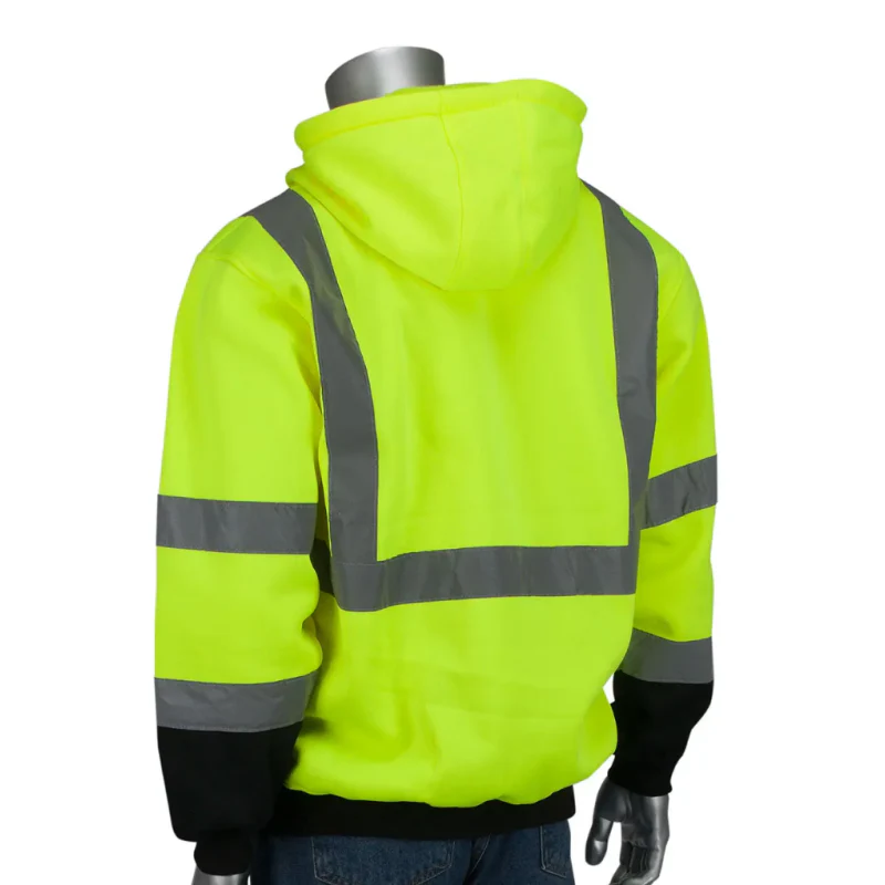 PIP Class 3 Zip Front Hoodie, Black Bottom, Water Repellent, Lime Yellow, XL Model 323-1370B-LY/XL - Image 2