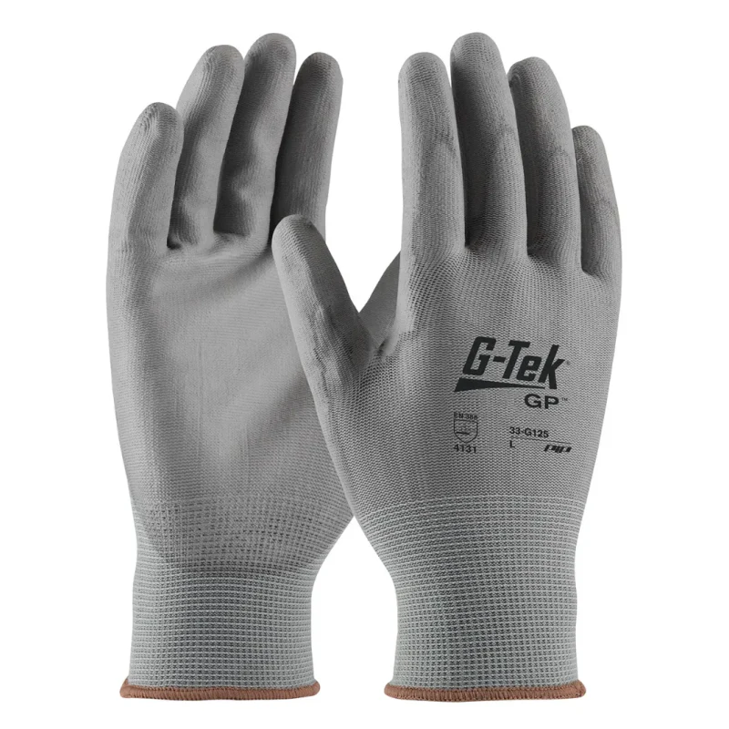 PIP G-Tek Gloves, 13G Nylon Shell, Gray Polyurethane Coated Smooth Grip, Small Model 33-G125/S