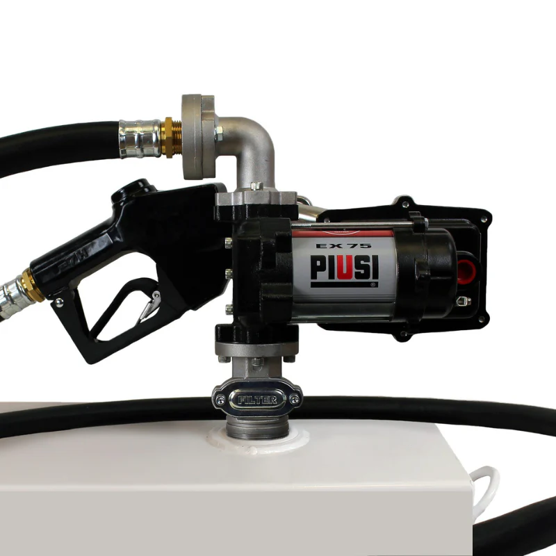 PIUSI 20 Gallon Per Minute 12V DC Transfer Tank Pump Kit Auto Nozzle 20 FT Hose Model F0037852A