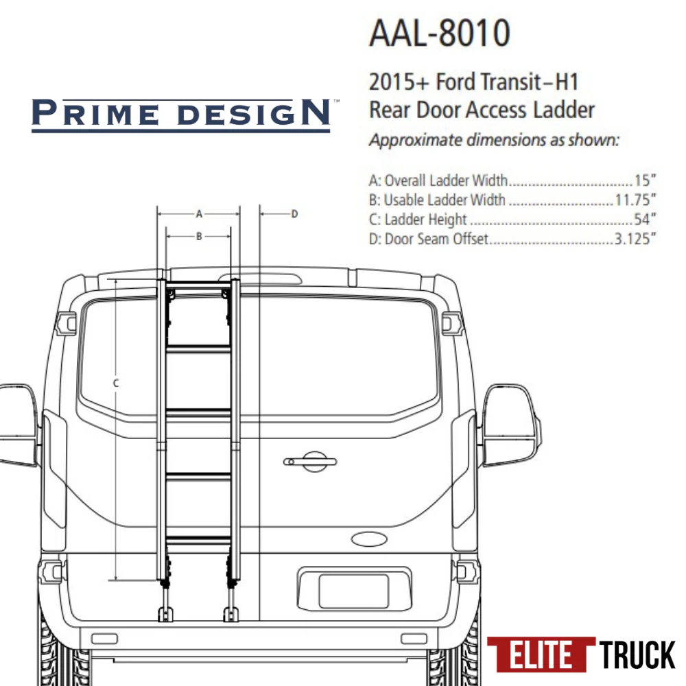 Prime Design Aluminum Rear Access Ladder for Ford Transit Low Roof AAL-8010 - Image 2