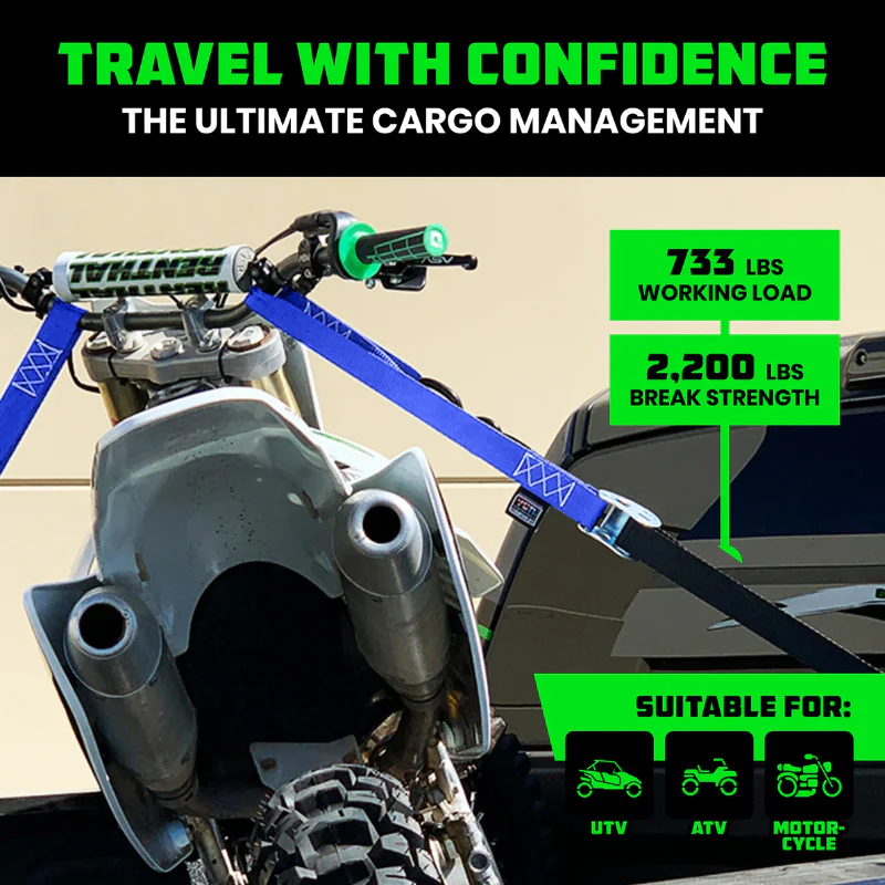Rhino USA 1.5In X 8Ft Cambuckle Motorcycle Tie-Down Straps (2-Pack) Blue Model RNO-CAMSOFT-BLU - Image 7