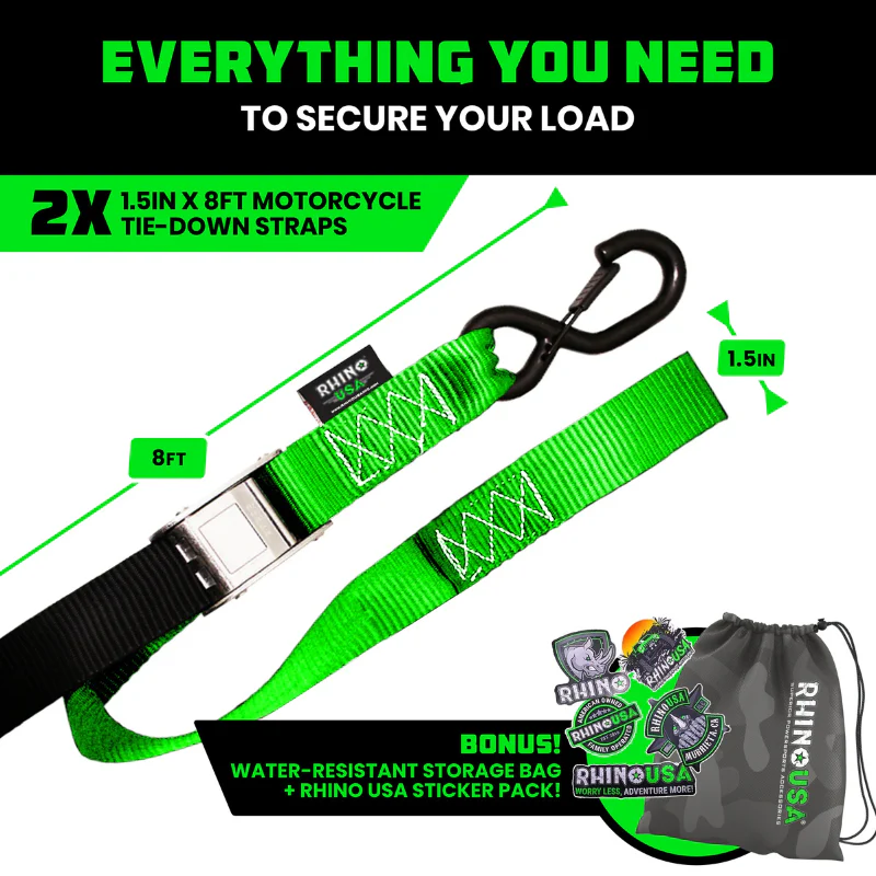 Rhino USA 1.5In X 8Ft Cambuckle Tie-Down Straps (2-Pack Green) Model RNO-CAMSOFT-GRN - Image 3