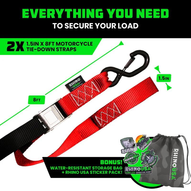 Rhino USA 1.5In X 8Ft Cambuckle Tie-Down Straps (2-Pack Red) Model RNO-CAMSOFT-RED - Image 3
