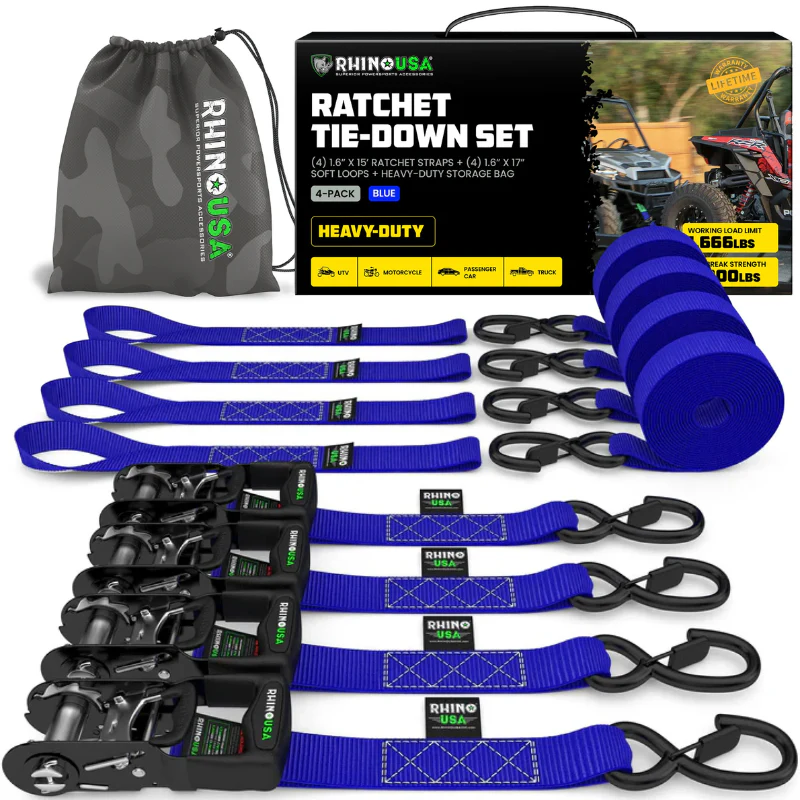 Rhino USA 1.6In X 15Ft Heavy Duty Ratchet Tie-Down (4-Pack) Blue Model TD-GC1.6X15-BLU - Image 2