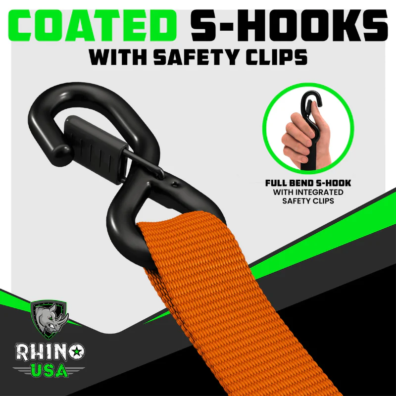 Rhino USA 1.6In X 8Ft Heavy Duty Ratchet Tie-Down (4-Pack) Orange Model HDKIT-4PK-ORG - Image 5