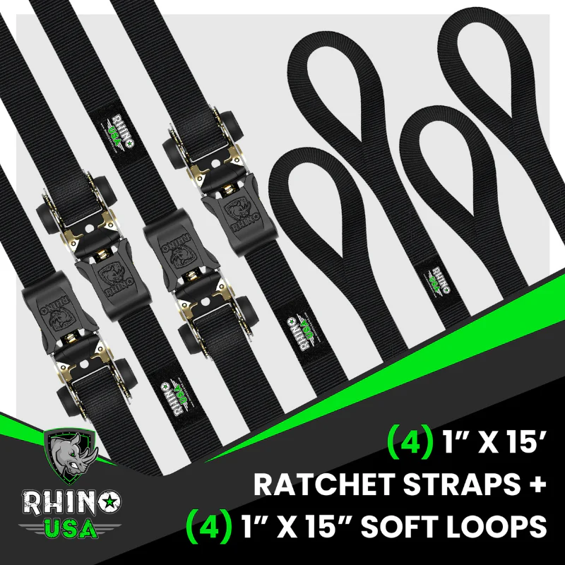 Rhino USA 1In X 15Ft Ratchet Tie-Down Set (4-Pack) Model GMG-R1-4PACK - Image 3