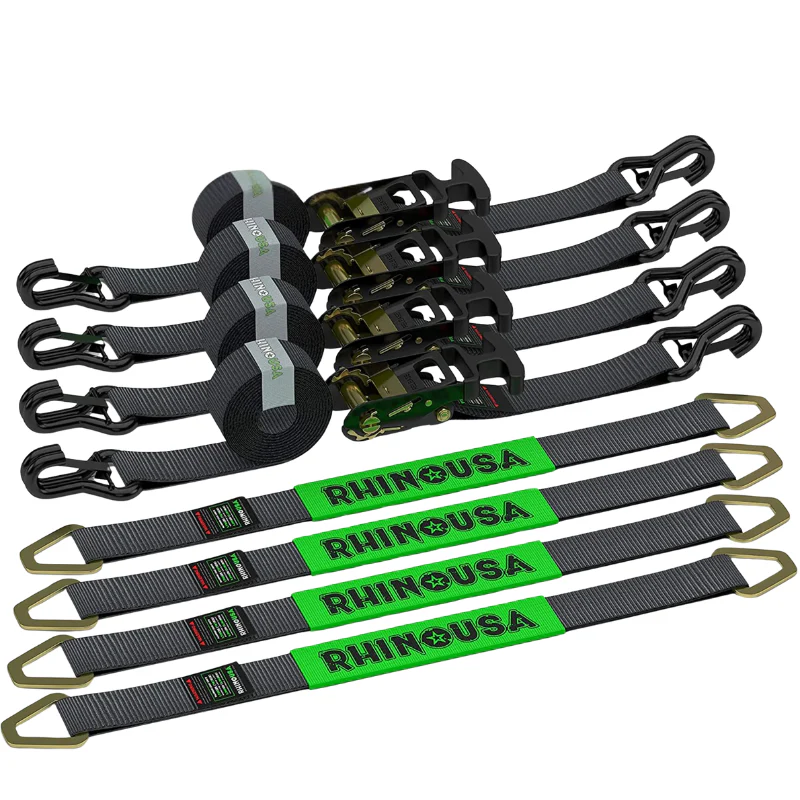 Rhino USA 2In X 8Ft Heavy Duty Vehicle Ratchet Tie-Down Kit (4-Pack) Model 2IN-HDKIT