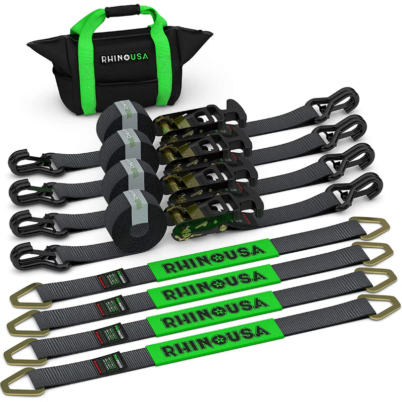 Rhino USA 2In X 8Ft Heavy Duty Vehicle Ratchet Tie-Down Kit (4-Pack) Model 2IN-HDKIT - Image 2