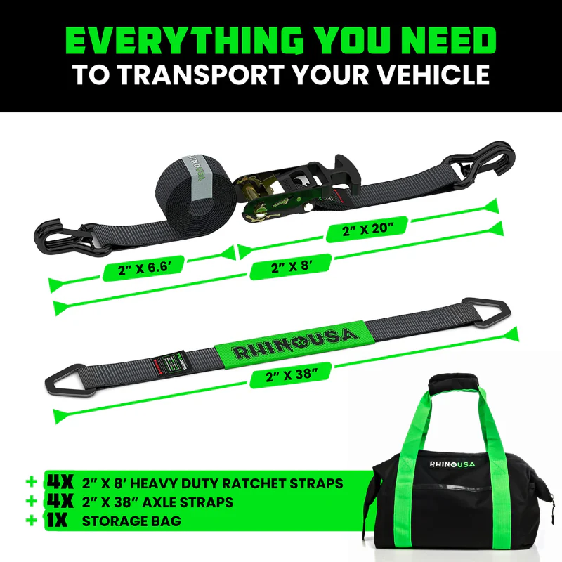 Rhino USA 2In X 8Ft Heavy Duty Vehicle Ratchet Tie-Down Kit (4-Pack) Model 2IN-HDKIT - Image 3