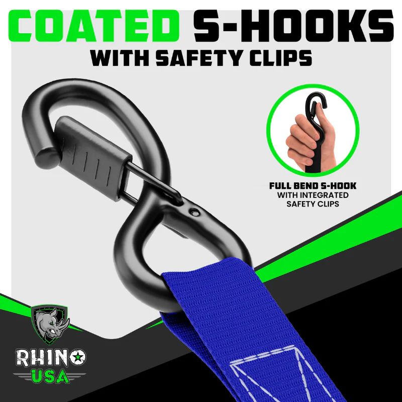 Rhino USA Medium Duty Ratchet Strap Tie-Down 1In X 15Ft (4-Pack) Blue Model RCHT-4PACK-BLU - Image 3