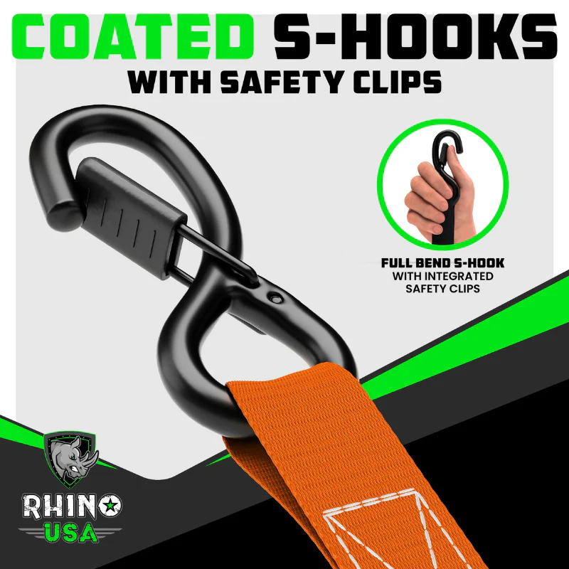 Rhino USA Medium Duty Ratchet Strap Tie-Down 1In X 15Ft (4-Pack) Orange Model RCHT-4PACK-ORG - Image 4