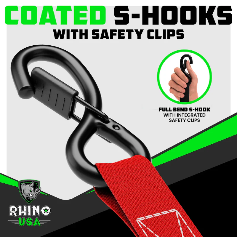 Rhino USA Medium Duty Ratchet Strap Tie-Down 1In X 15Ft (4-Pack) Red Model RCHT-4PACK-RED - Image 3